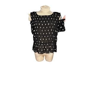 Zara basic black polka dot cold shoulder blouse small